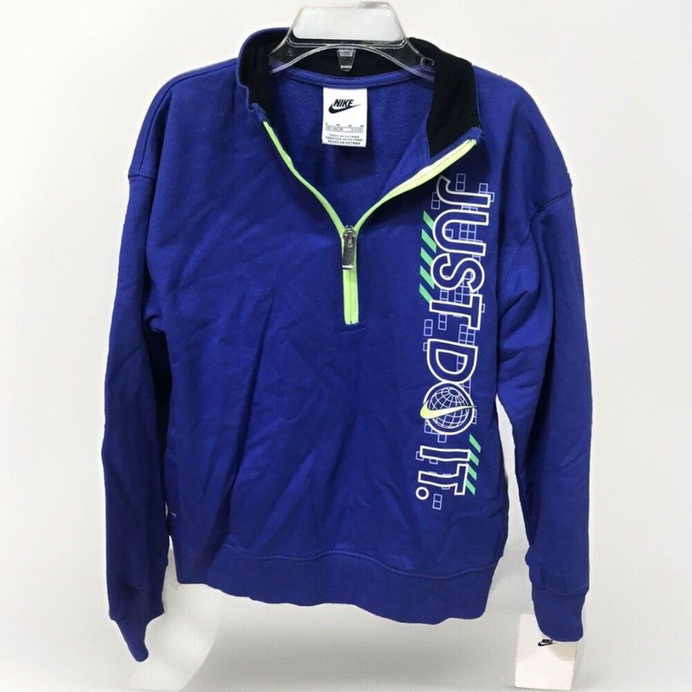 Nike Just Do It Boys Athletic Youth Medium Collar Pullover Blue Zipper 1/4 new